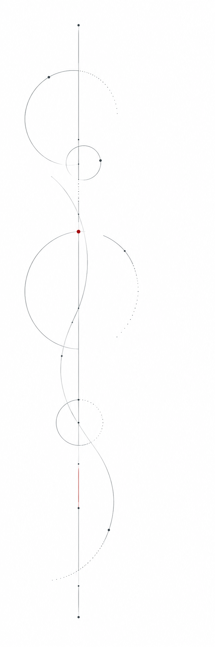 Tracé abstrait vertical fin en lignes grises avec un accent rouge cardinal